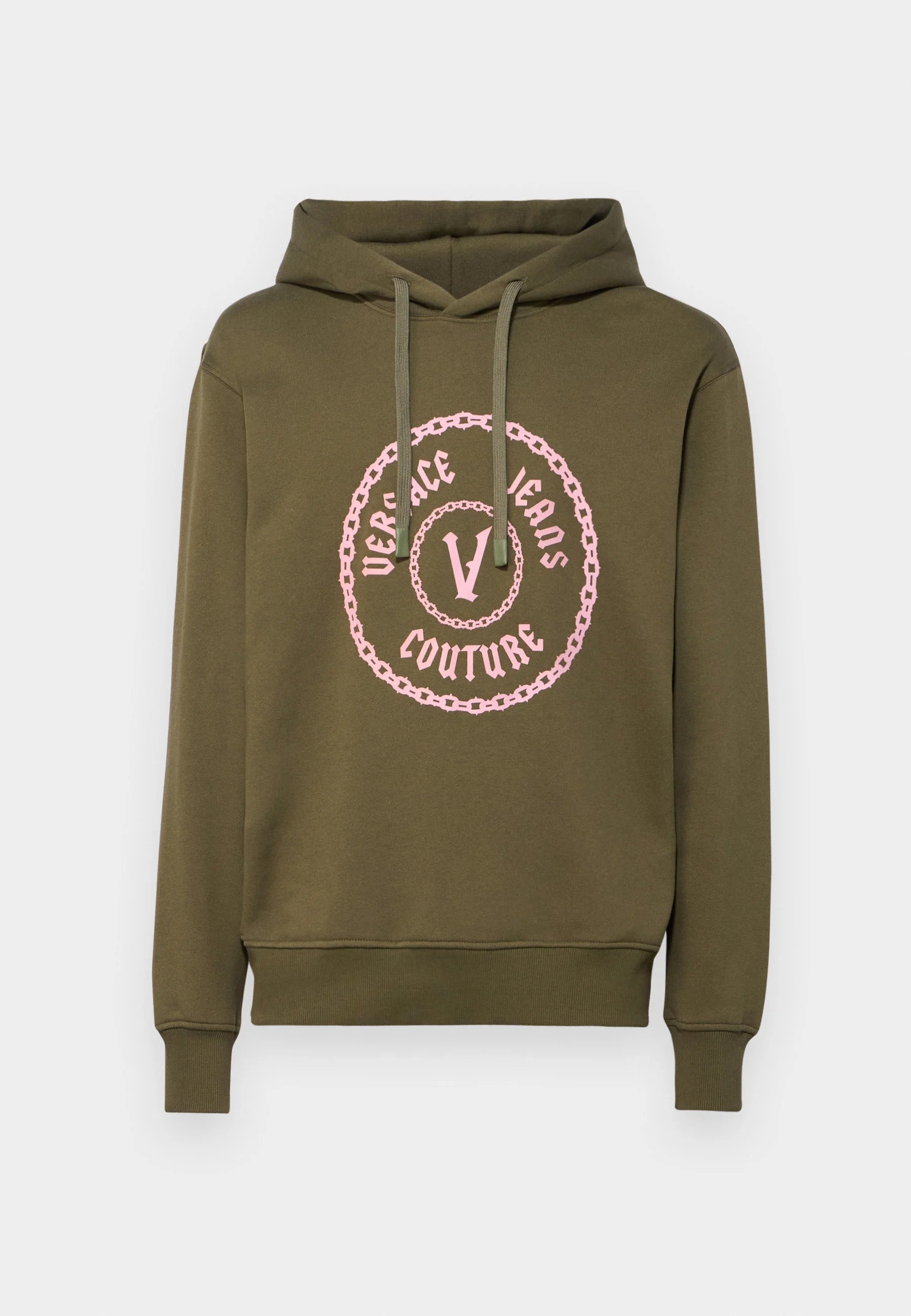 Versace Jeans Couture Olive Cotton Mens Pink Chain Printed Hoodie