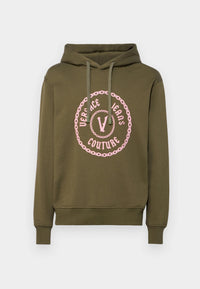Versace Jeans Couture Olive Cotton Mens Pink Chain Printed Hoodie