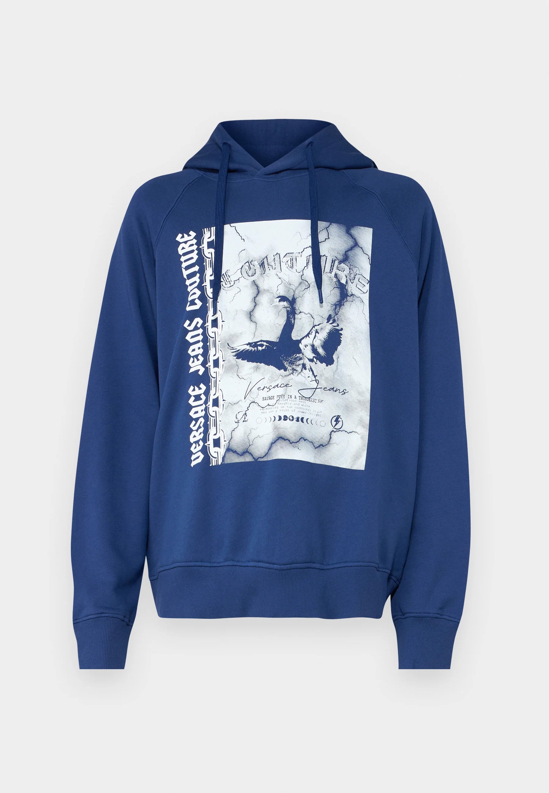 Versace Jeans Couture Steel Blue Cotton Mens Eagle Chain Print Hoodie