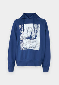 Versace Jeans Couture Steel Blue Cotton Mens Eagle Chain Print Hoodie