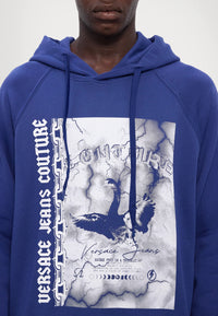 Versace Jeans Couture Steel Blue Cotton Mens Eagle Chain Print Hoodie