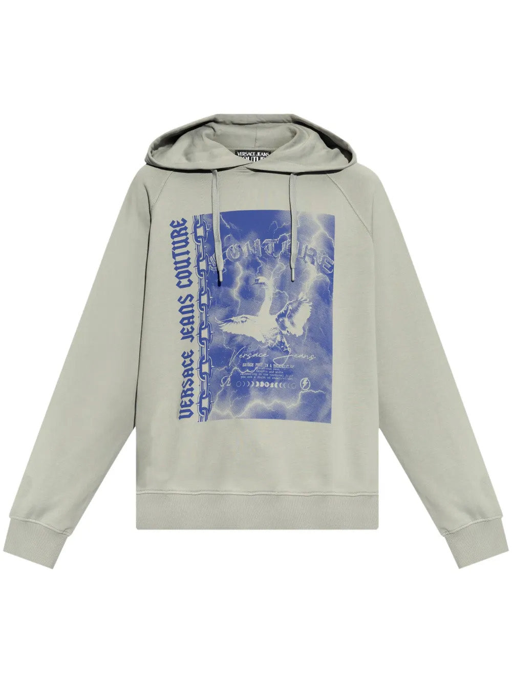 Versace Jeans Couture Ice Grey Cotton Mens Eagle Chain Print Hoodie