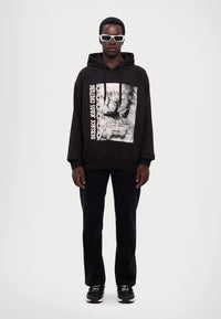 Versace Jeans Couture Black Cotton Mens Eagle Chain Print Hoodie