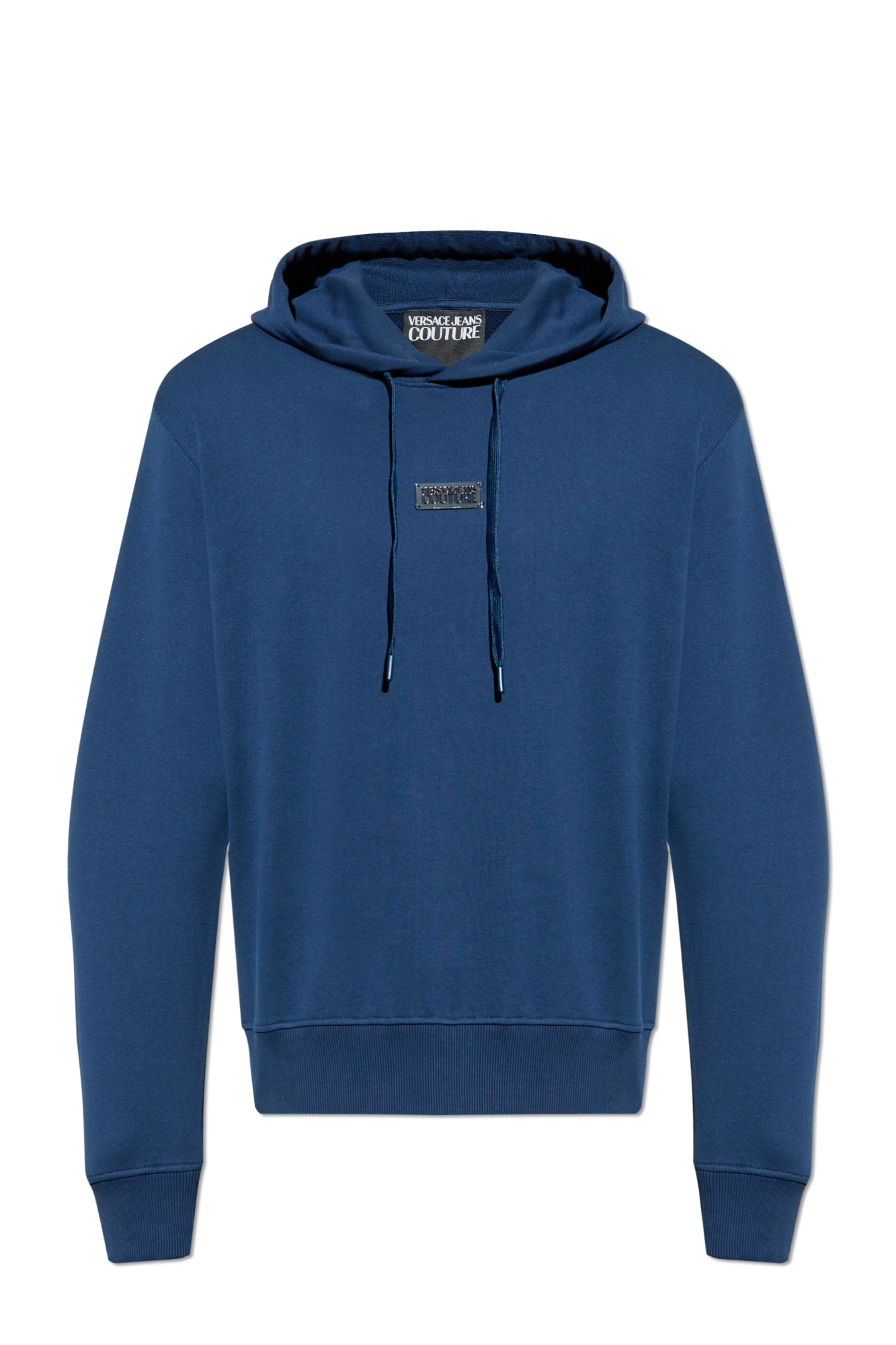 Versace Jeans Couture Steel Blue Cotton Mens Metallic Chest Logo Hoodie