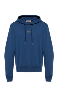 Versace Jeans Couture Steel Blue Cotton Mens Metallic Chest Logo Hoodie