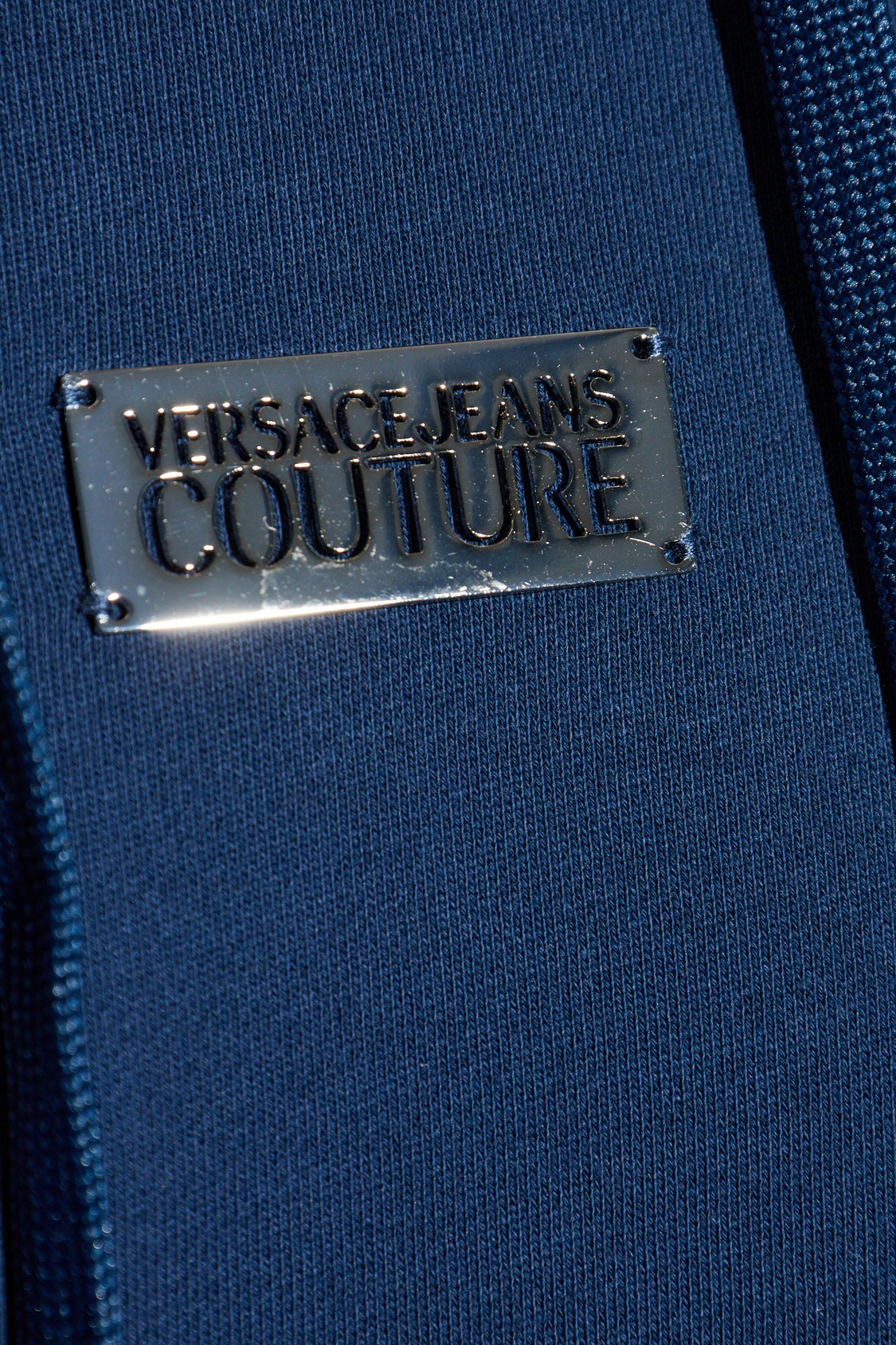 Versace Jeans Couture Steel Blue Cotton Mens Metallic Chest Logo Hoodie