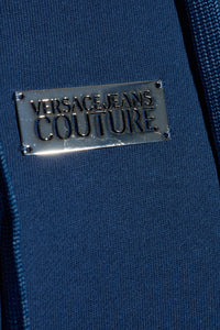 Versace Jeans Couture Steel Blue Cotton Mens Metallic Chest Logo Hoodie