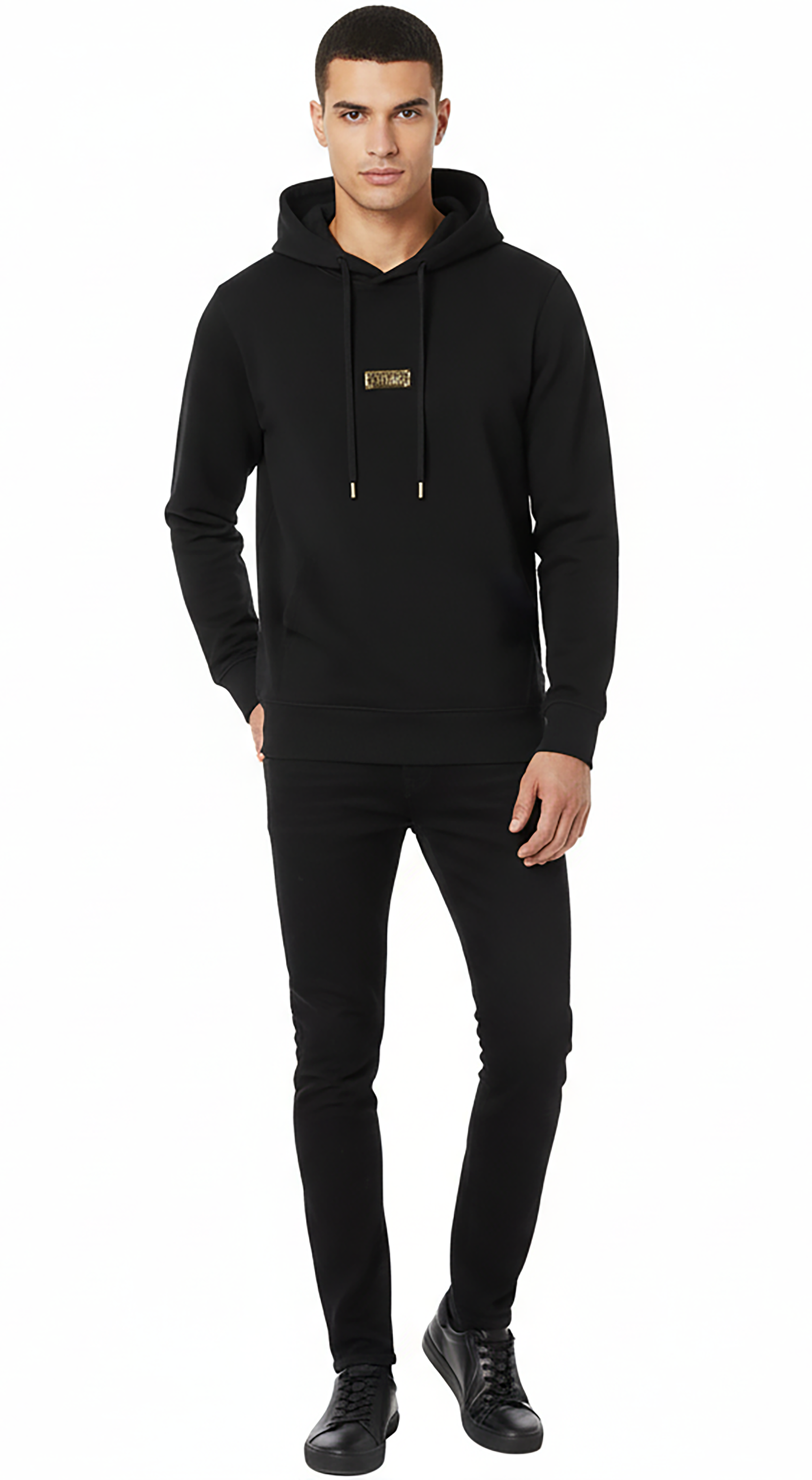 Versace Jeans Couture Black Cotton Mens Metallic Chest Logo Hoodie