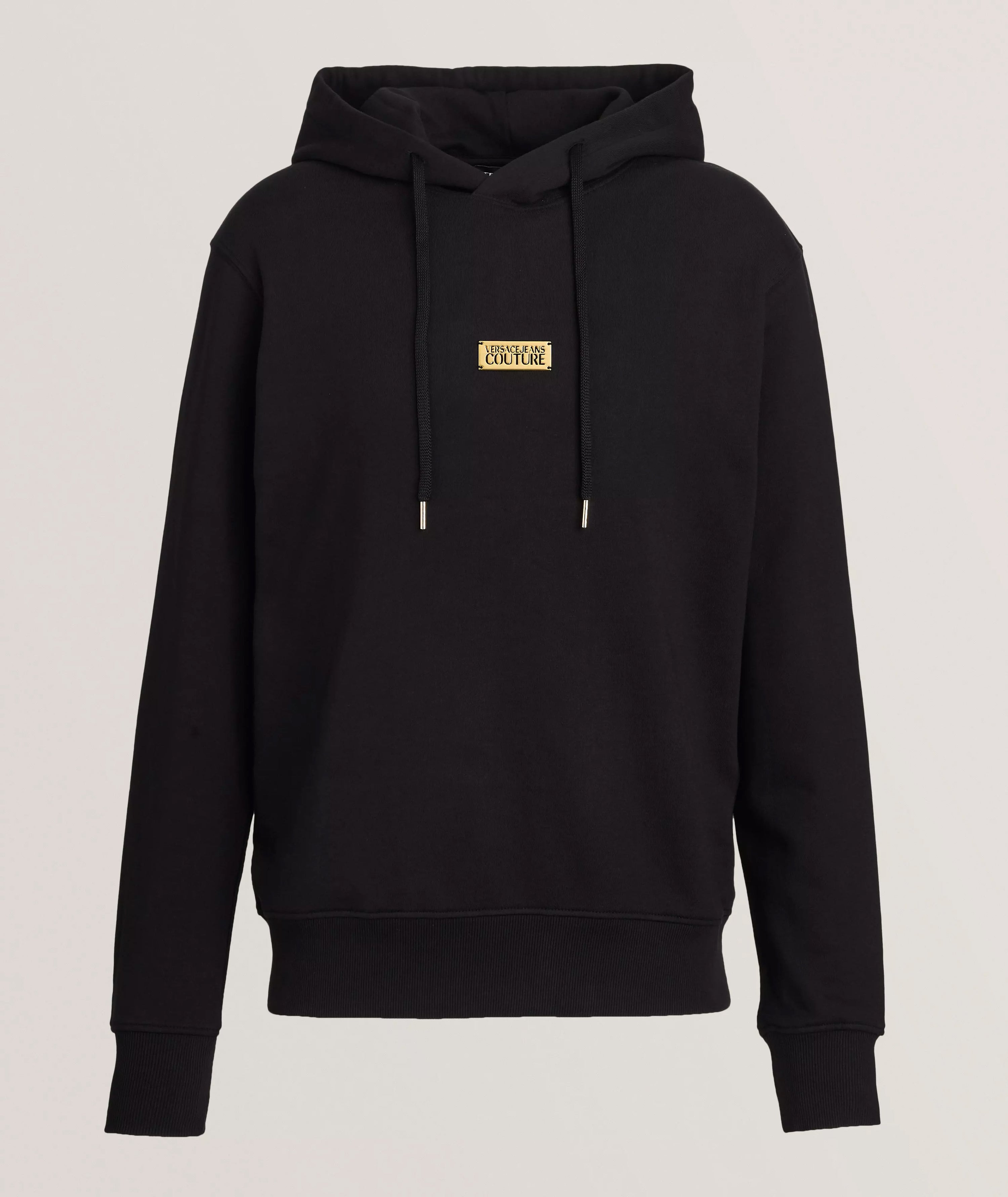 Versace Jeans Couture Black Cotton Mens Metallic Chest Logo Hoodie