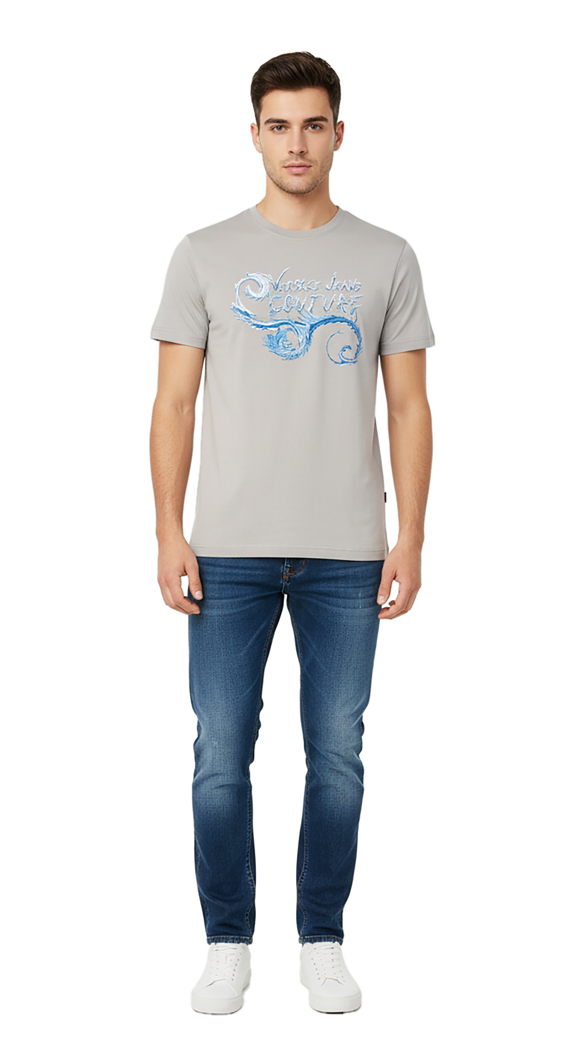 Versace Jeans Couture Ice Grey Mens Graphic Logo Short Sleeve T-Shirt