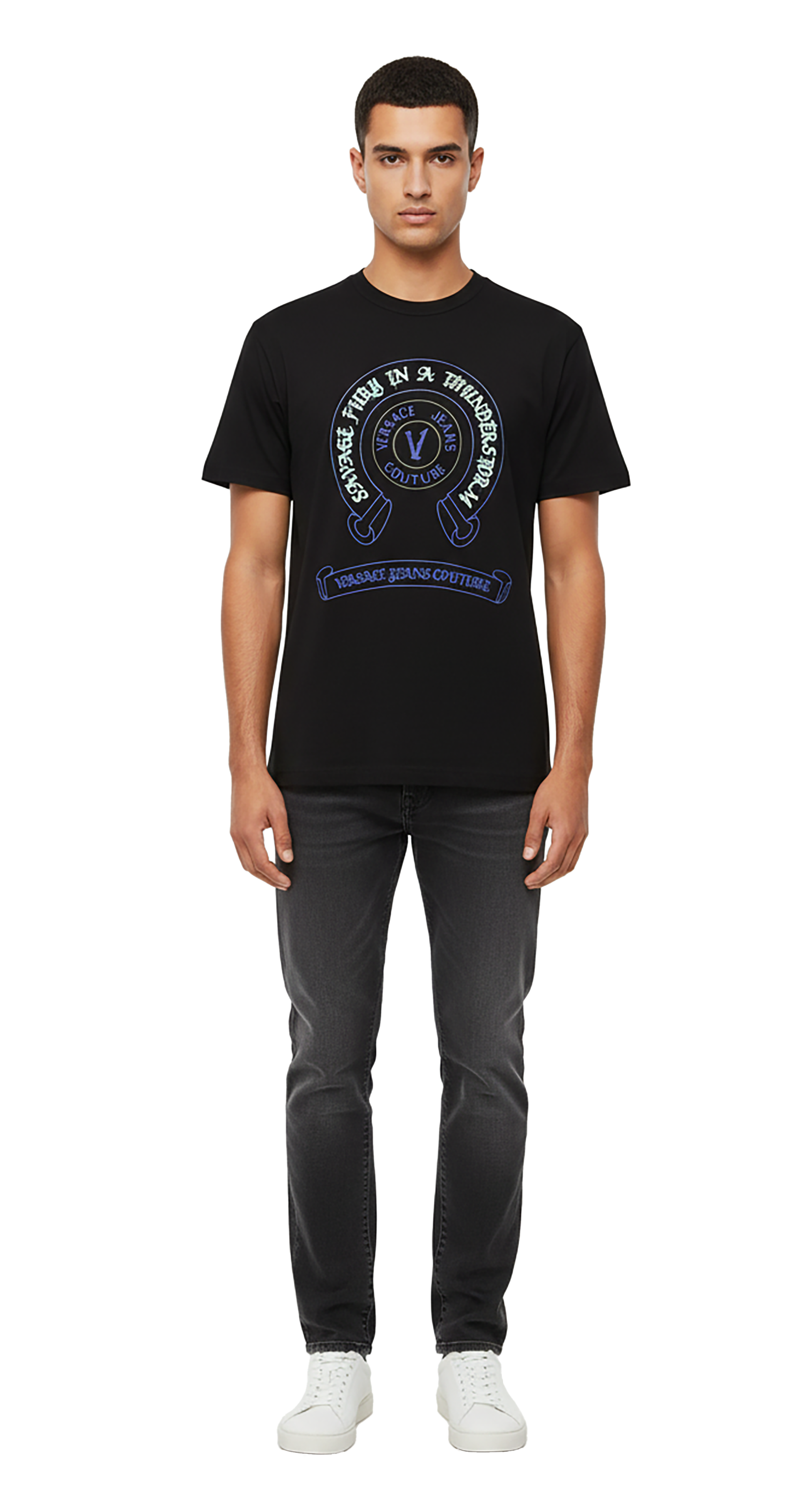 Versace Jeans Couture Black Mens Graphic Logo Short Sleeve T-Shirt