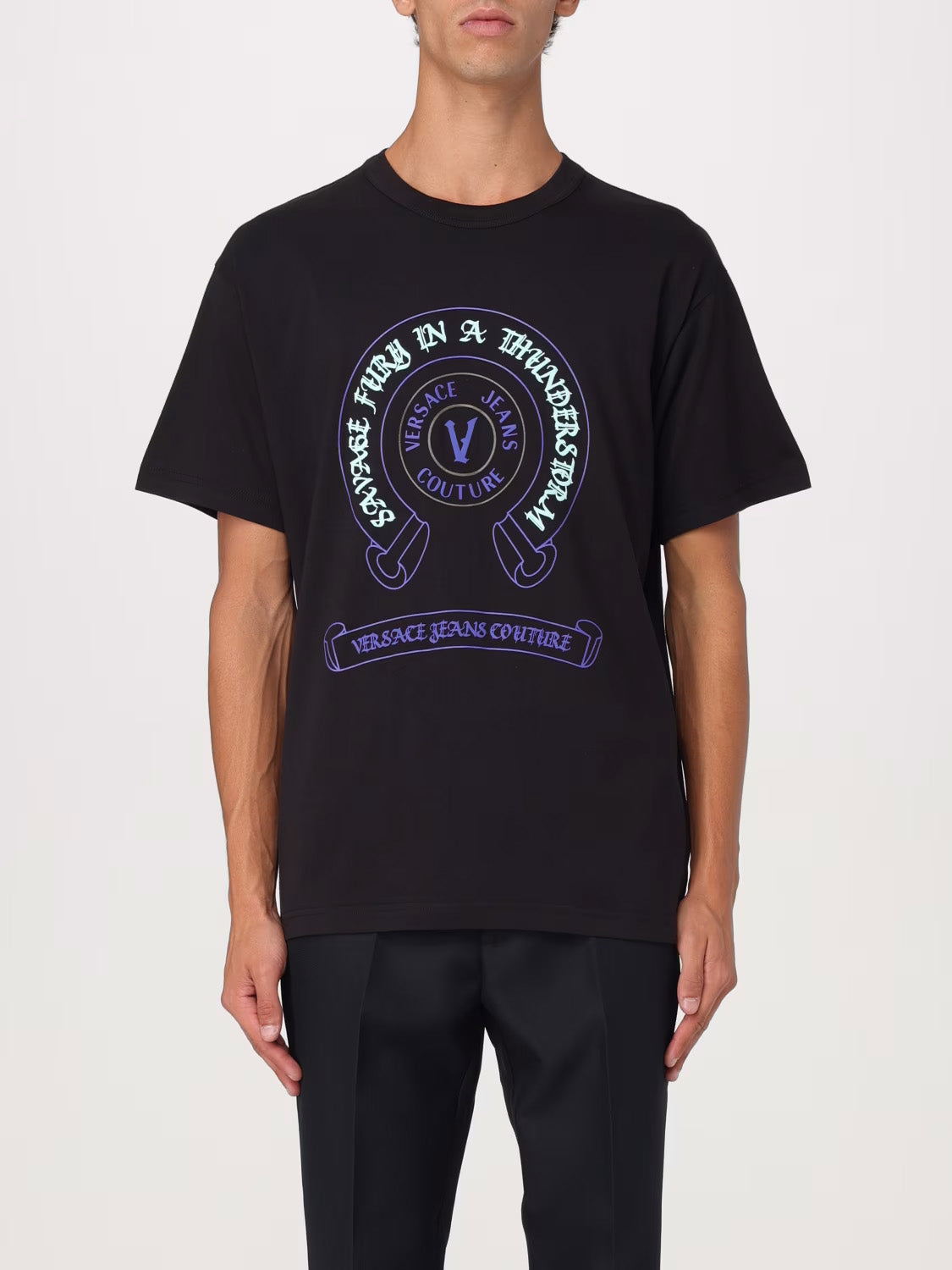 Versace Jeans Couture Black Mens Graphic Logo Short Sleeve T-Shirt