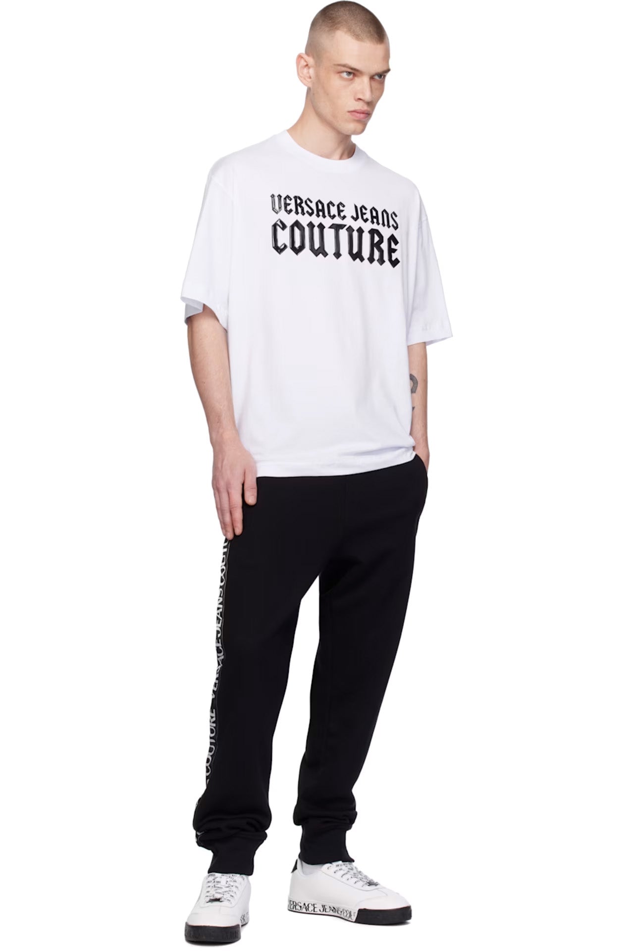 Versace Jeans Couture White Mens Oversized Gothic Print Graphic T