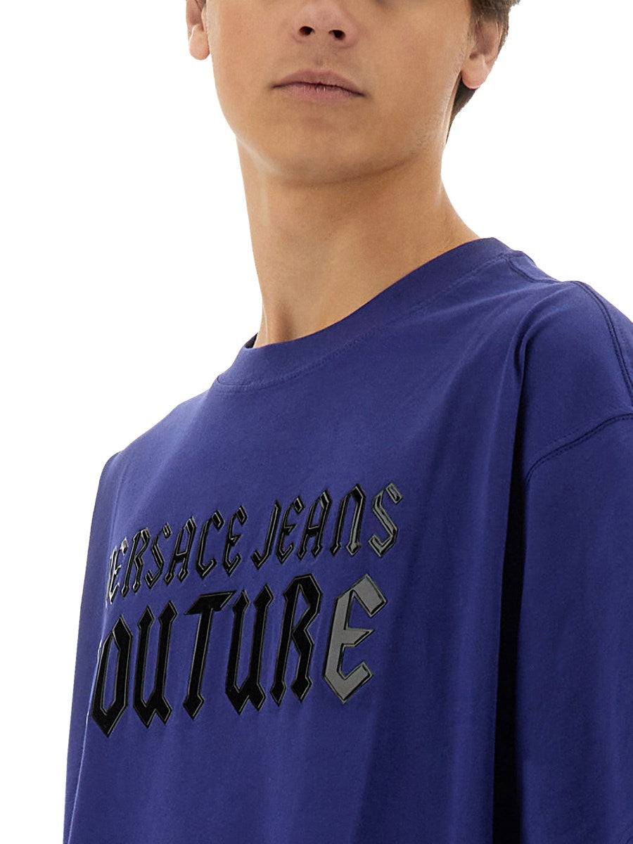 Versace Jeans Couture Steel Blue Mens Gothic Graphic Oversized T-Shirt