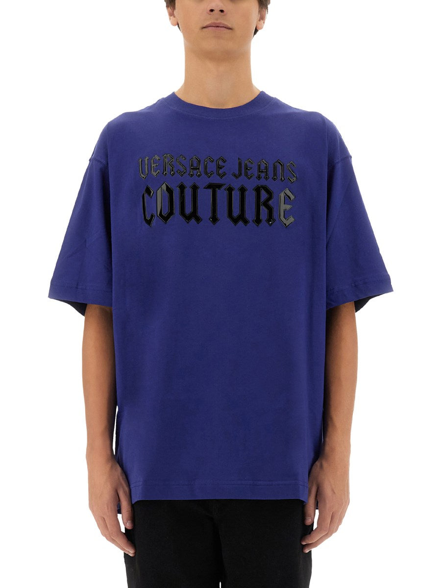 Versace Jeans Couture Steel Blue Mens Gothic Graphic Oversized T-Shirt