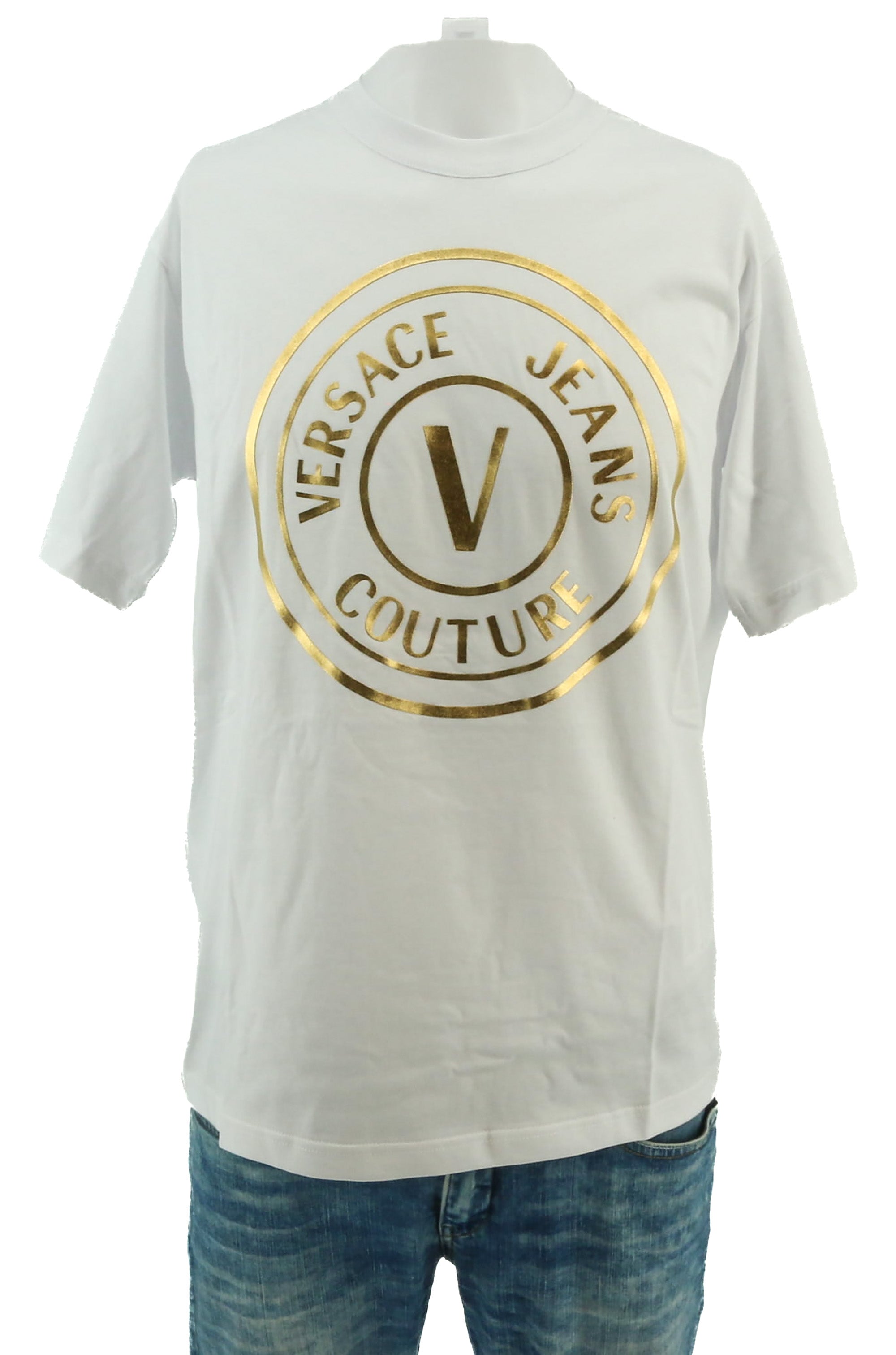 Versace Jeans Couture White/Gold Mens Oversized Screen Print Logo T-Shirt