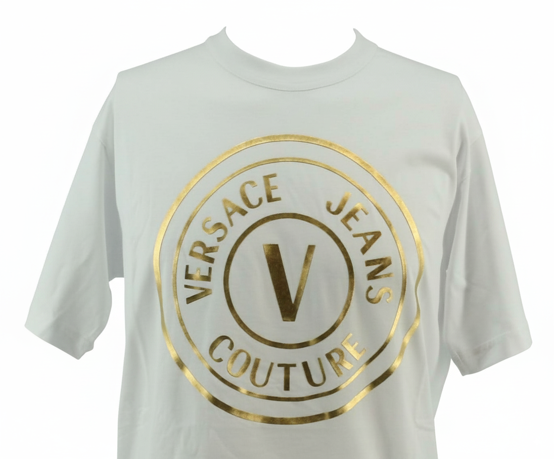 Versace Jeans Couture White/Gold Mens Oversized Screen Print Logo T-Shirt