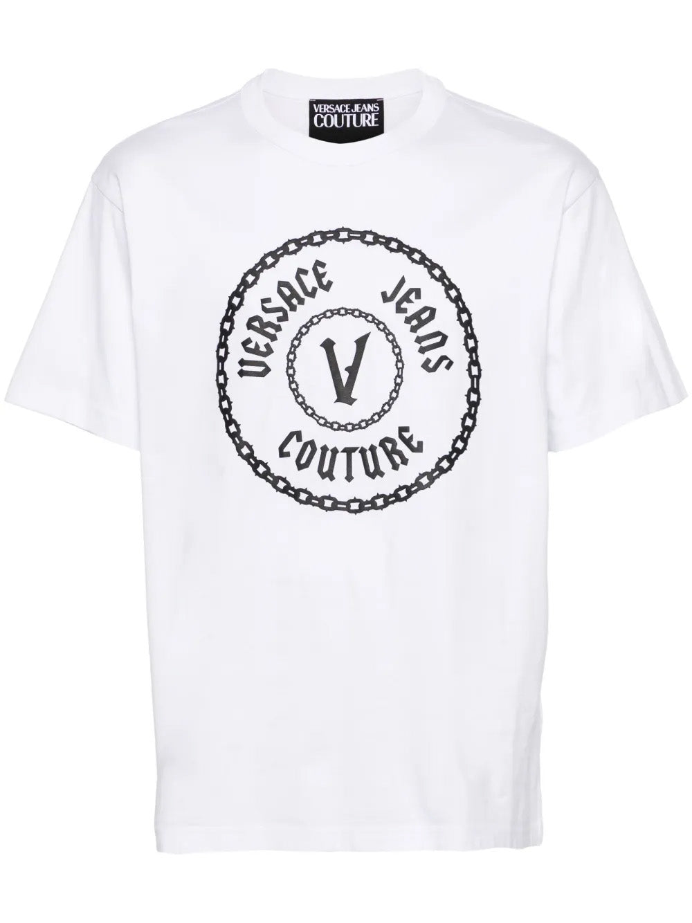 Versace Jeans Couture White Mens Chain Emblem Graphic Print T-Shirt