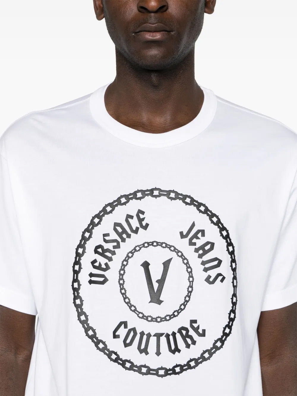 Versace Jeans Couture White Mens Chain Emblem Graphic Print T-Shirt
