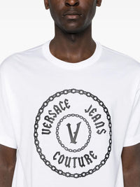 Versace Jeans Couture White Mens Chain Emblem Graphic Print T-Shirt