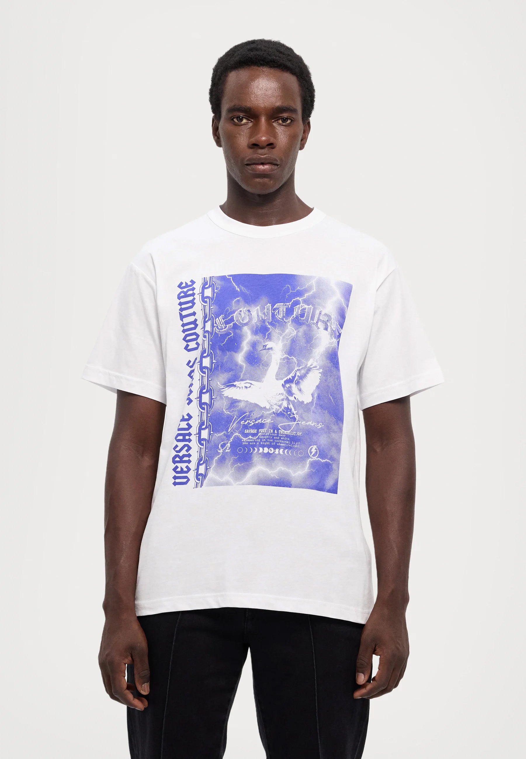 Versace Jeans Couture White Mens Graphic Storm-Print Oversized T-Shirt