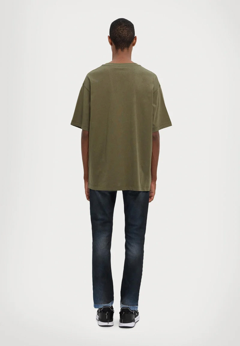 Versace Jeans Couture Olive Mens Graphic Storm-Print Oversized T-Shirt