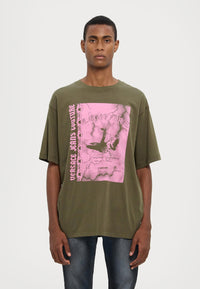 Versace Jeans Couture Olive Mens Graphic Storm-Print Oversized T-Shirt