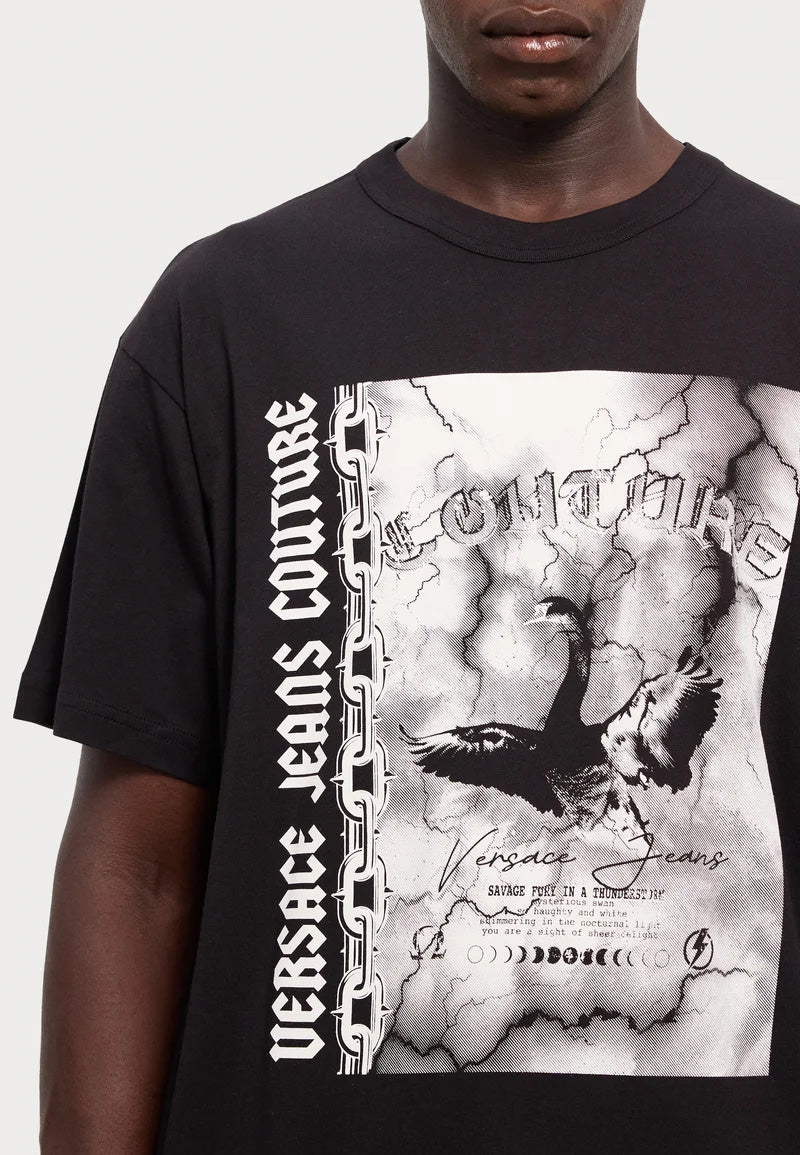 Versace Jeans Couture Black Mens Graphic Storm-Print Oversized T-Shirt