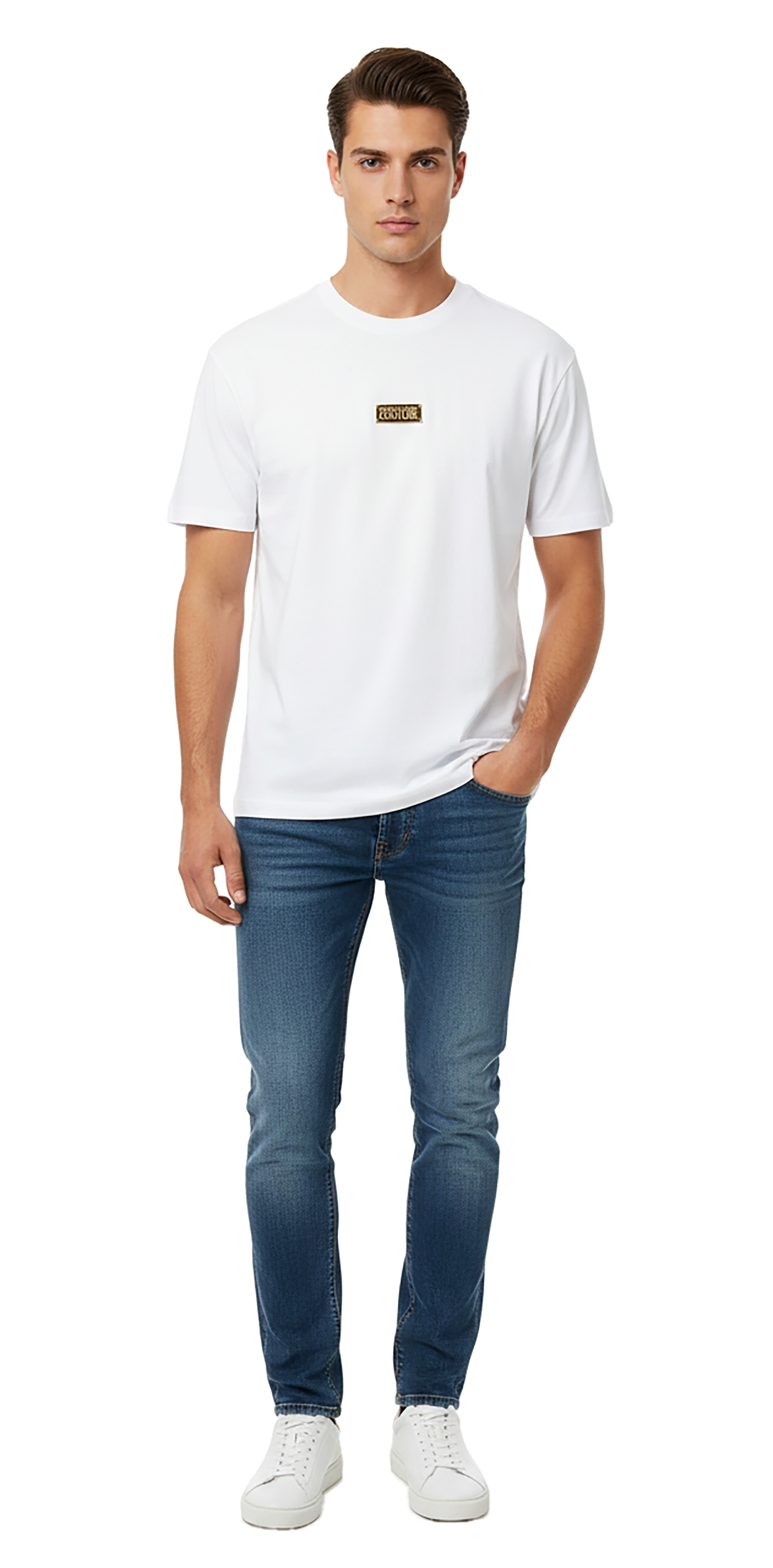 Versace Jeans Couture White Mens Oversized Minimalist Patch Logo T-Shirt