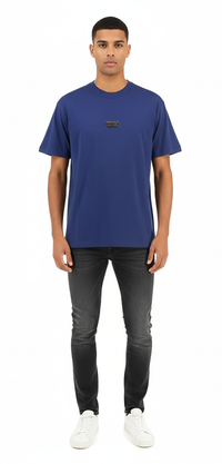Versace Jeans Couture Steel Blue Mens Oversized Minimalist Patch Logo T-Shirt