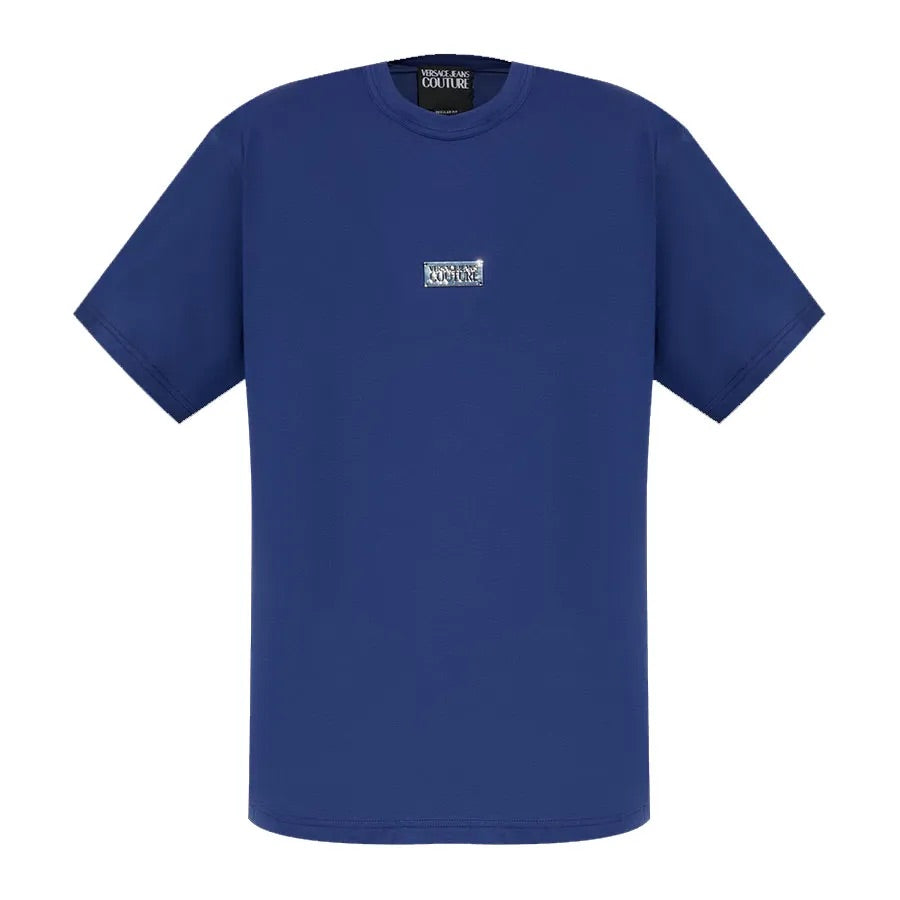 Versace Jeans Couture Steel Blue Mens Oversized Minimalist Patch Logo T-Shirt