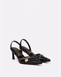 Versace Jeans Couture Sleek Black Zip Slingback Heels-