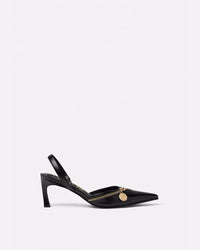 Versace Jeans Couture Sleek Black Zip Slingback Heels-