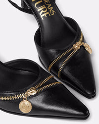 Versace Jeans Couture Sleek Black Zip Slingback Heels-