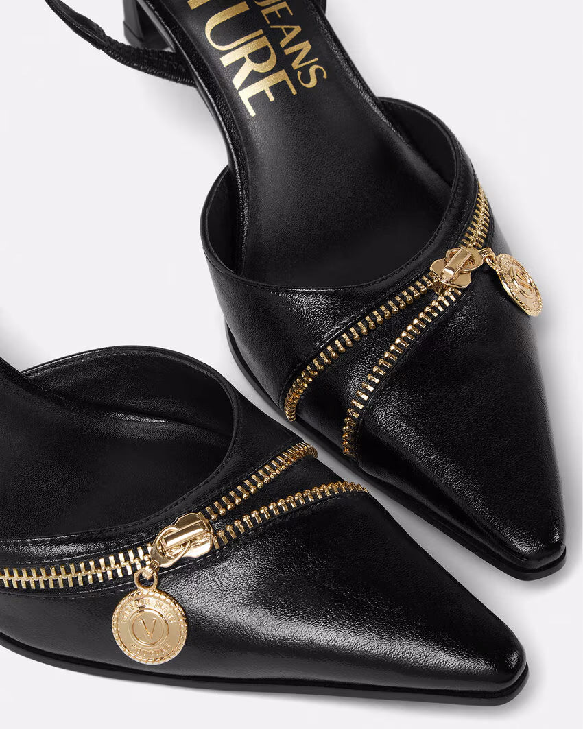 Versace Jeans Couture Sleek Black Zip Slingback Heels-