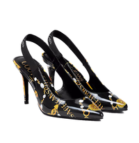 Versace Jeans Couture Black/Gold Baroque Print Slingback Heels-
