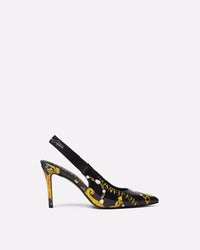 Versace Jeans Couture Black/Gold Baroque Print Slingback Heels-