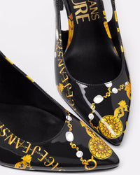 Versace Jeans Couture Black/Gold Baroque Print Slingback Heels-