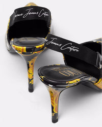 Versace Jeans Couture Black/Gold Baroque Print Slingback Heels-