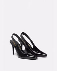 Versace Jeans Couture Black Sleek Signature Print Slingback Heels-