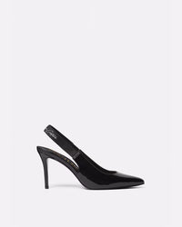Versace Jeans Couture Black Sleek Signature Print Slingback Heels-