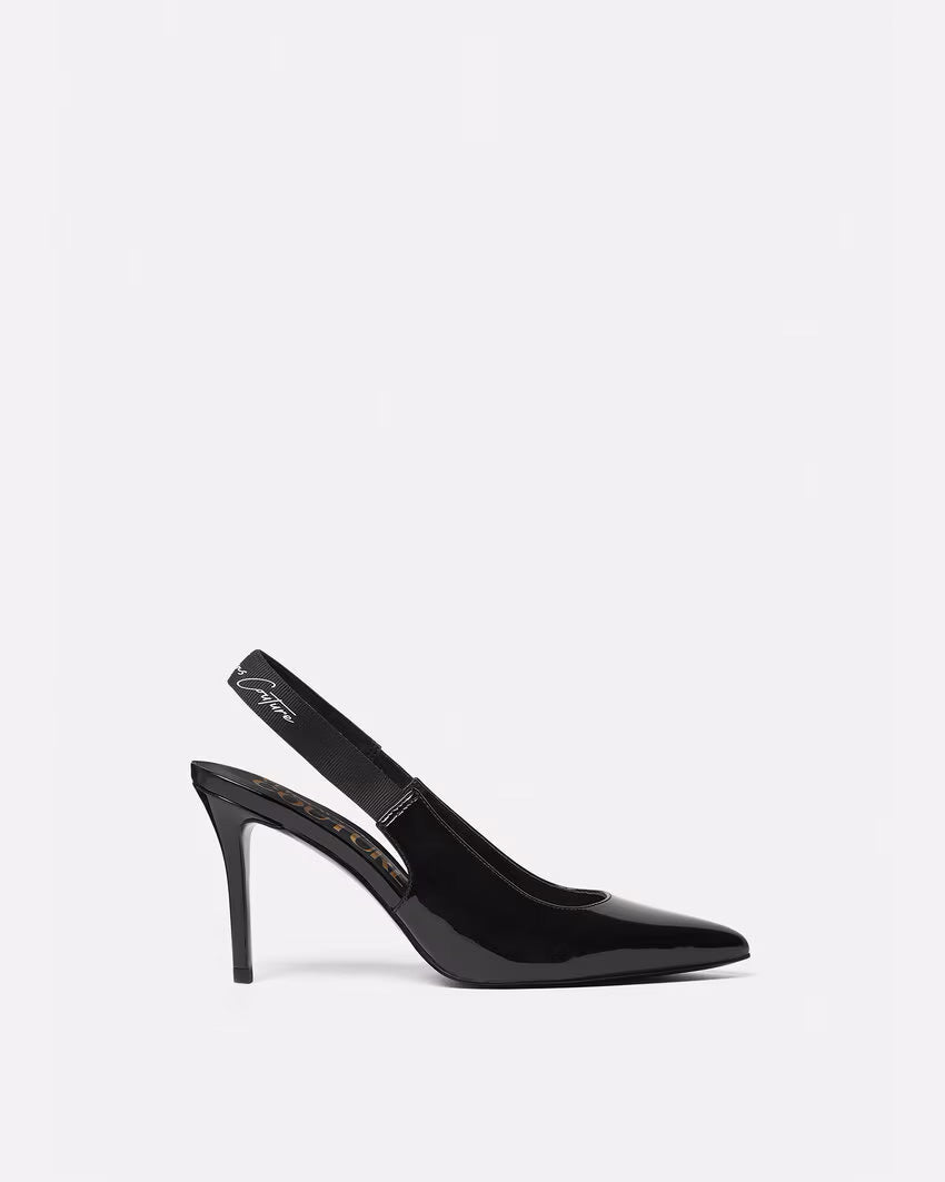 Versace Jeans Couture Black Sleek Signature Print Slingback Heels-