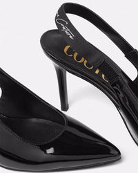 Versace Jeans Couture Black Sleek Signature Print Slingback Heels-