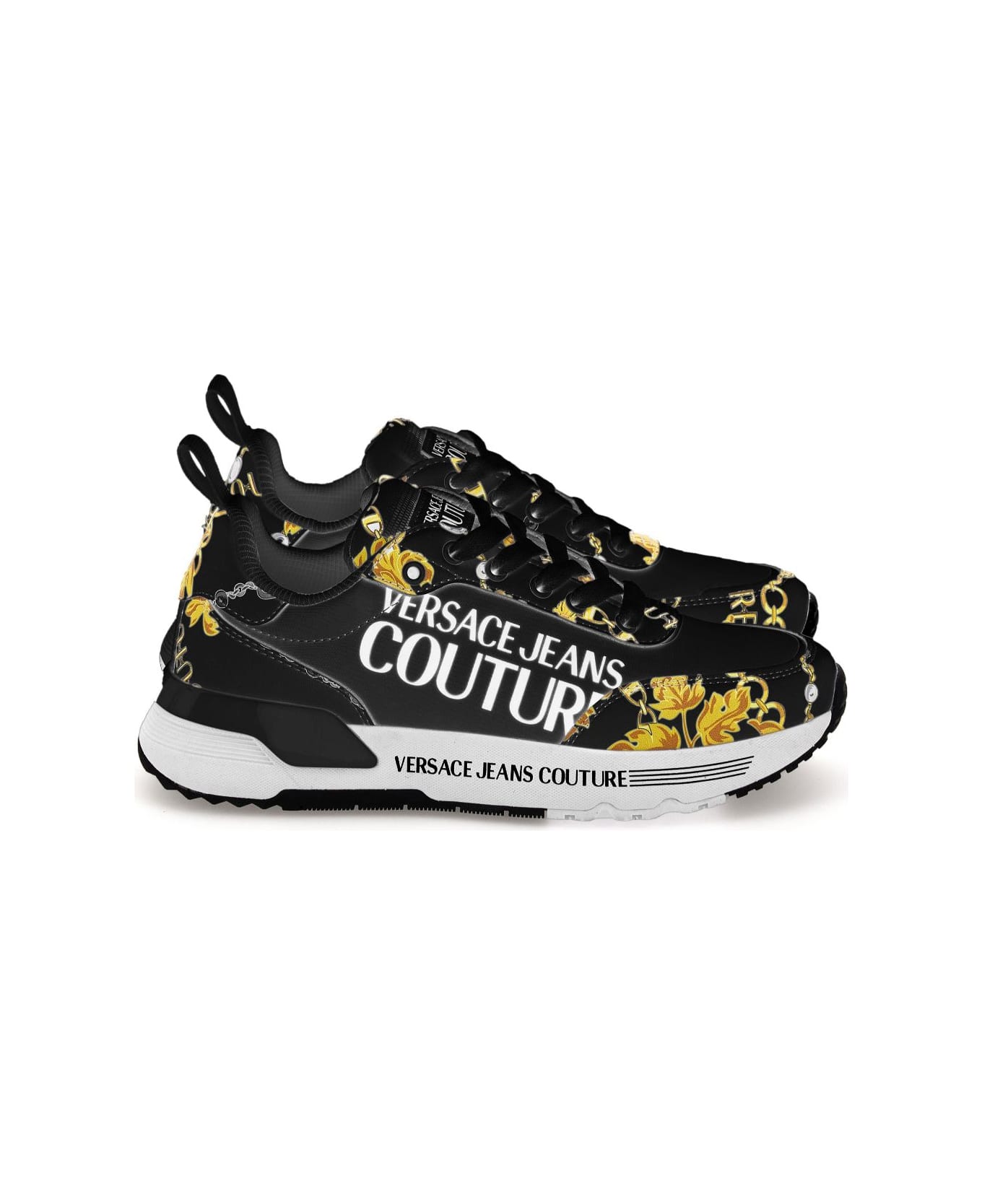 Versace Jeans Couture Baroque-Print Black Chunky Womens Sneakers