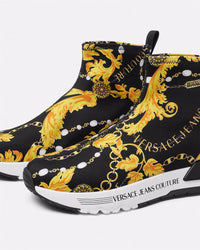 Versace Jeans Couture Baroque Sock Ladies Sneakers Black/Gold
