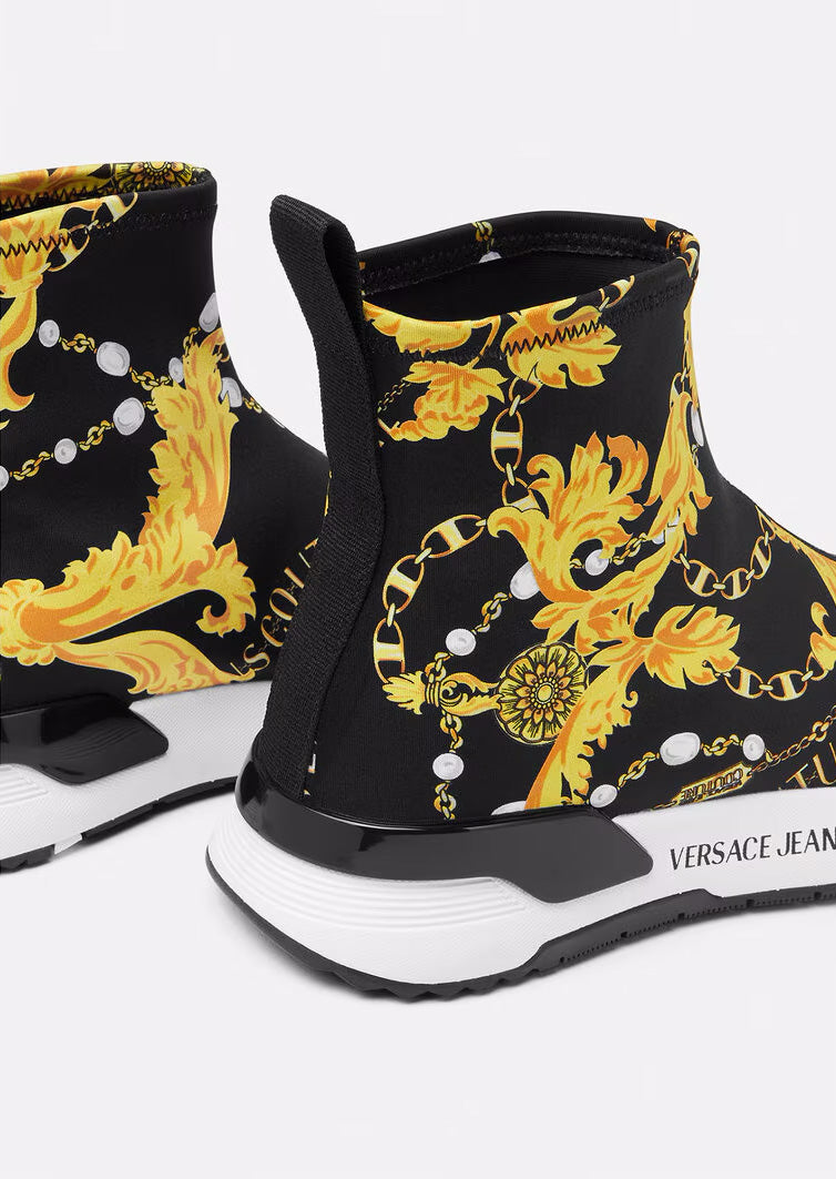 Versace Jeans Couture Baroque Sock Ladies Sneakers Black/Gold
