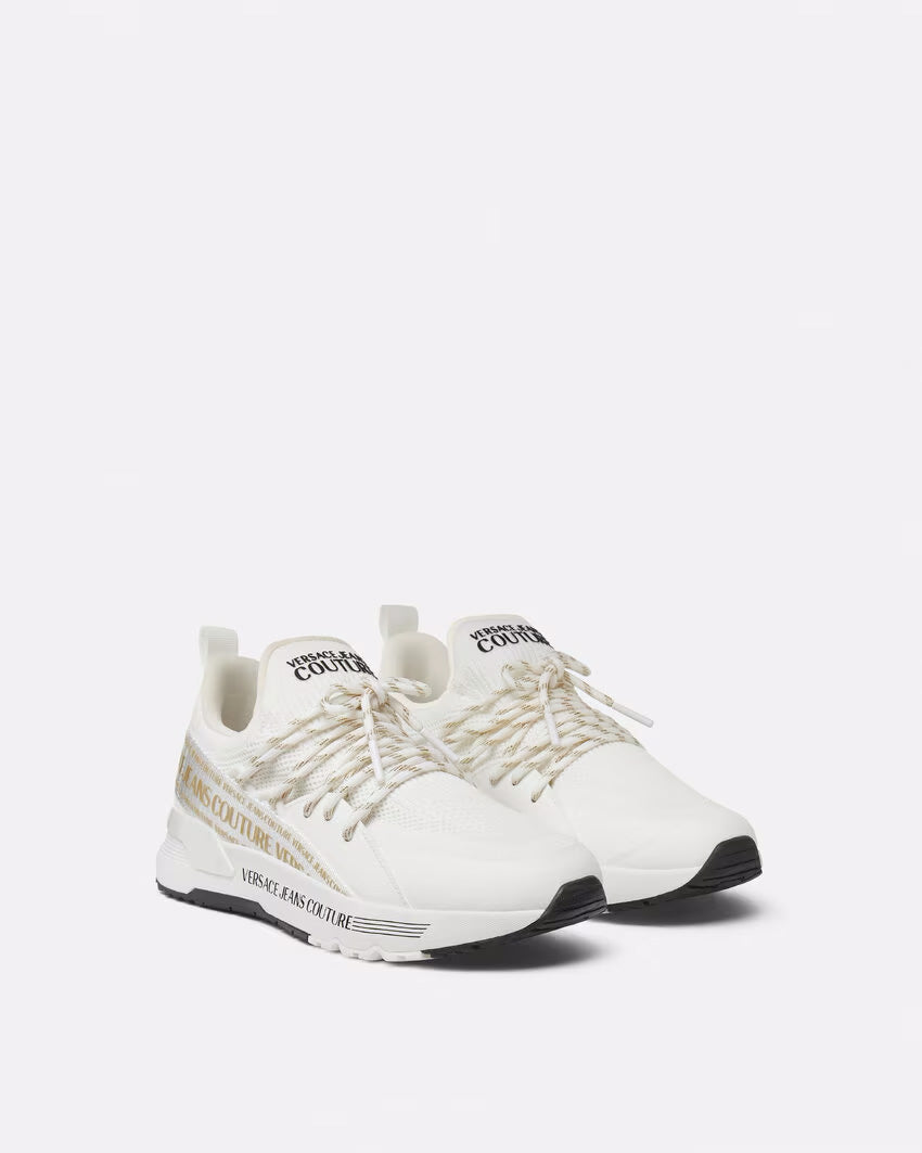 Versace Jeans Couture White & Gold Knit Low-Top Womens Sneakers