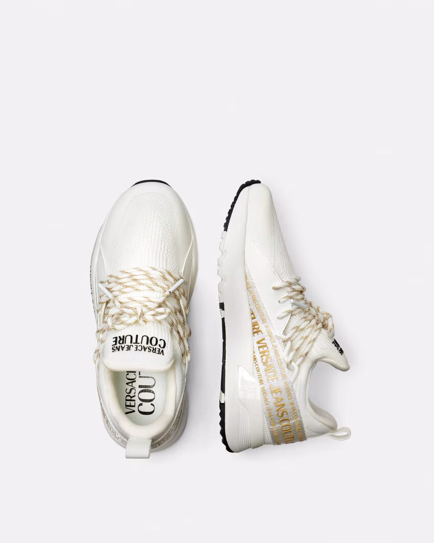 Versace Jeans Couture White & Gold Knit Low-Top Womens Sneakers