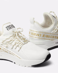 Versace Jeans Couture White & Gold Knit Low-Top Womens Sneakers