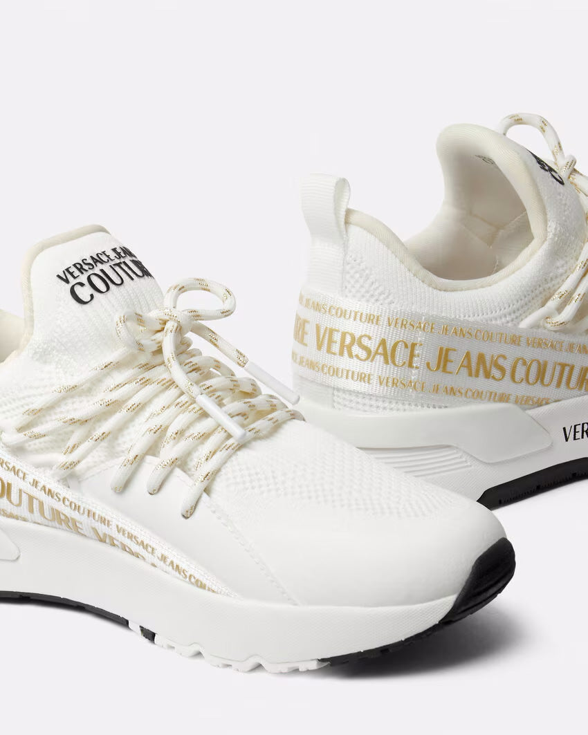 Versace Jeans Couture White & Gold Knit Low-Top Womens Sneakers